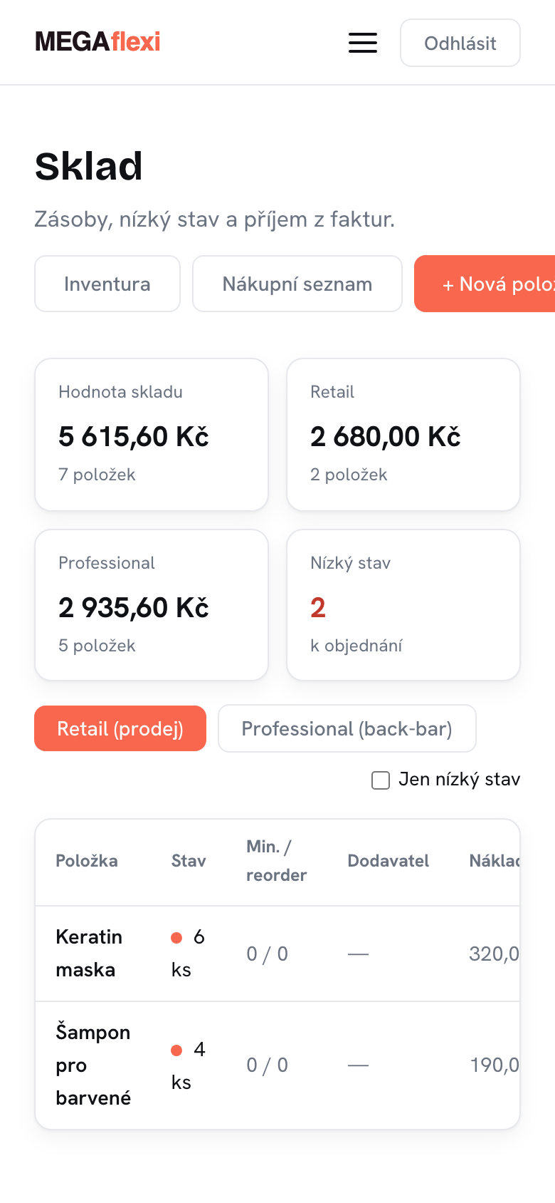 Ukázka: Sklad a materiál